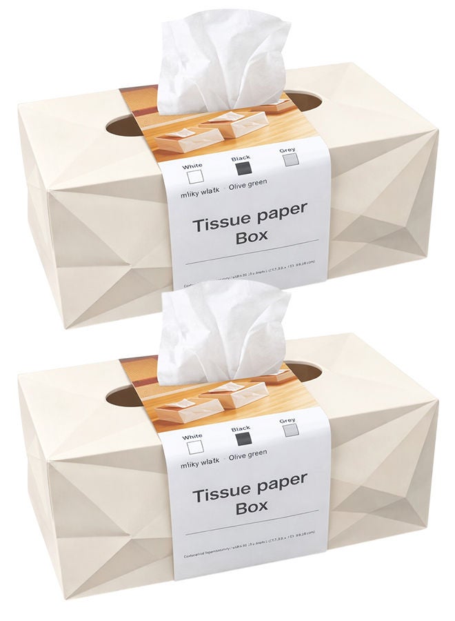 2 Beige Modern Tissue Box Cover with Lid – Decorative Rectangular Tissue Holder for Bathroom, Living Room, Bedroom & Office Beige
